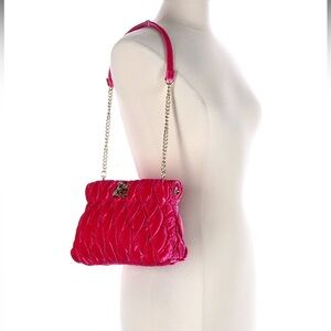 NEW Lilly Pulitzer Quilted Velvet Clutch Bag Bamboo Turnlock Luxe Pink Grenadine